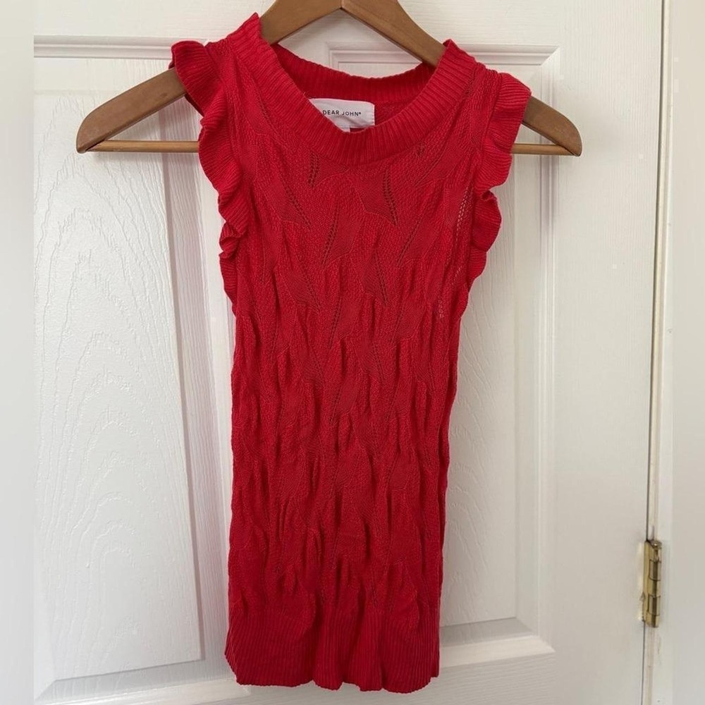 Women's Red Extra Small Sweater Tank With Ruffled Sleeves By Dear John